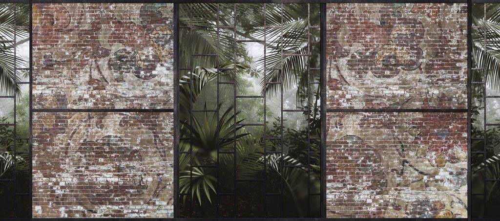Фотообои Тропический лес за каменной стеной