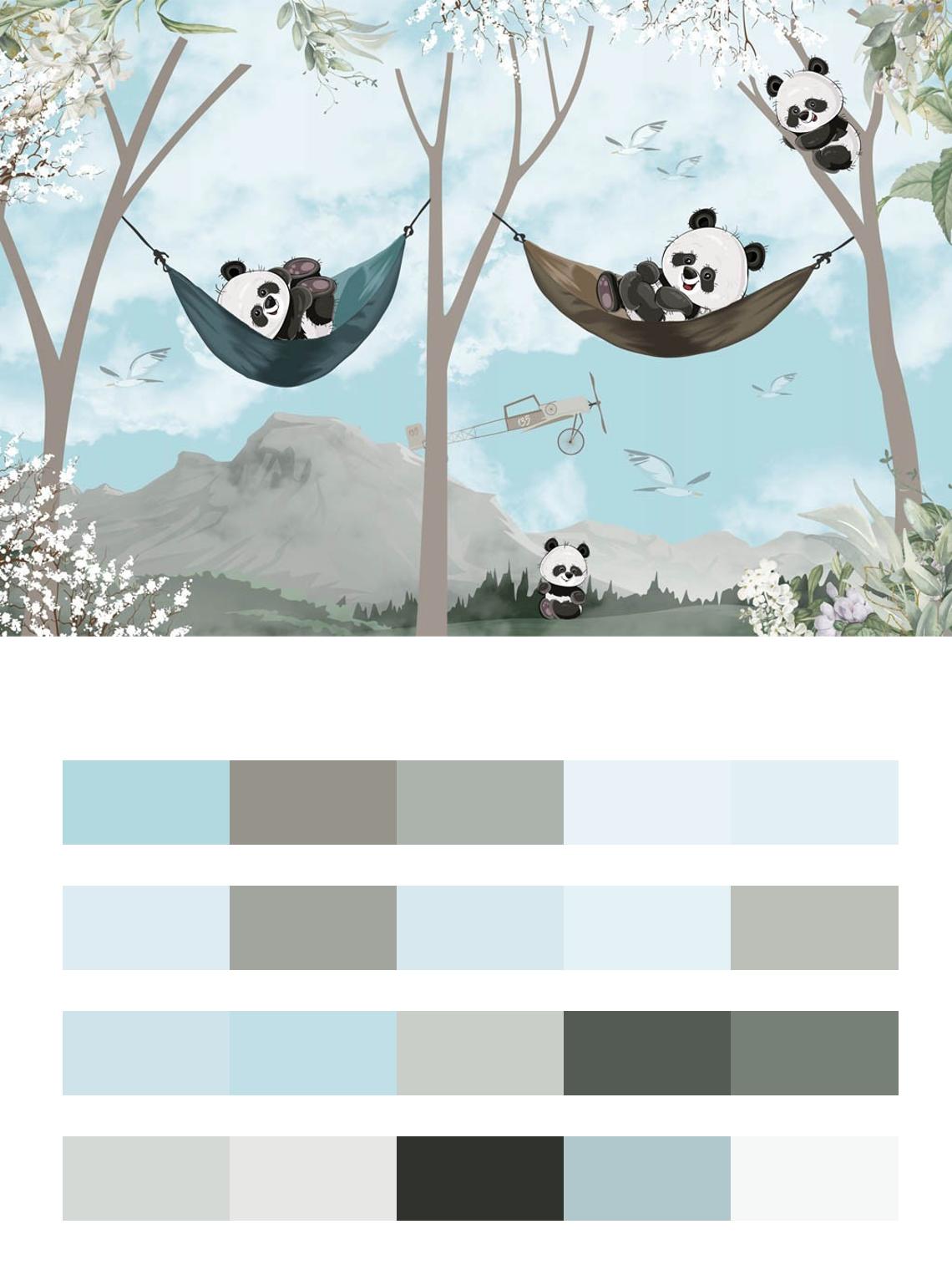 Панды в гамаках цвета